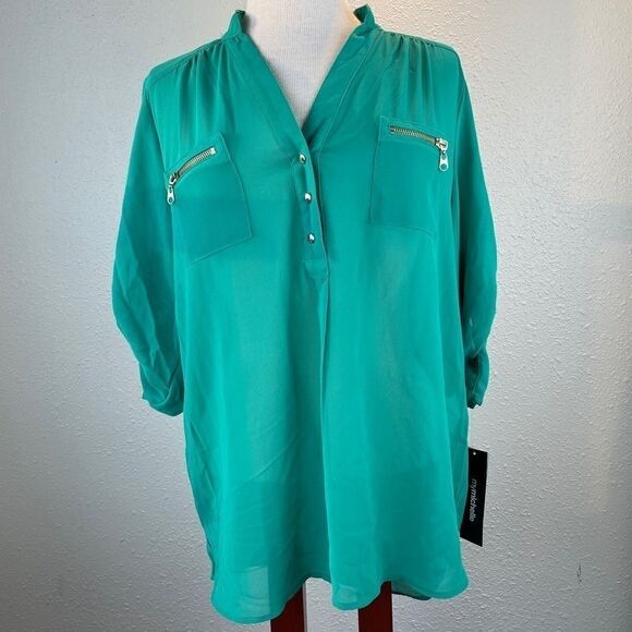 NWT My Michelle Sheer Green Blouse Top Size L - Picture 1 of 14
